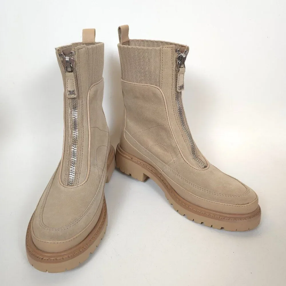 Sam Edelman Women’s Laguna Leather & Fabric Lug Sole Boots Beige Size 6.5